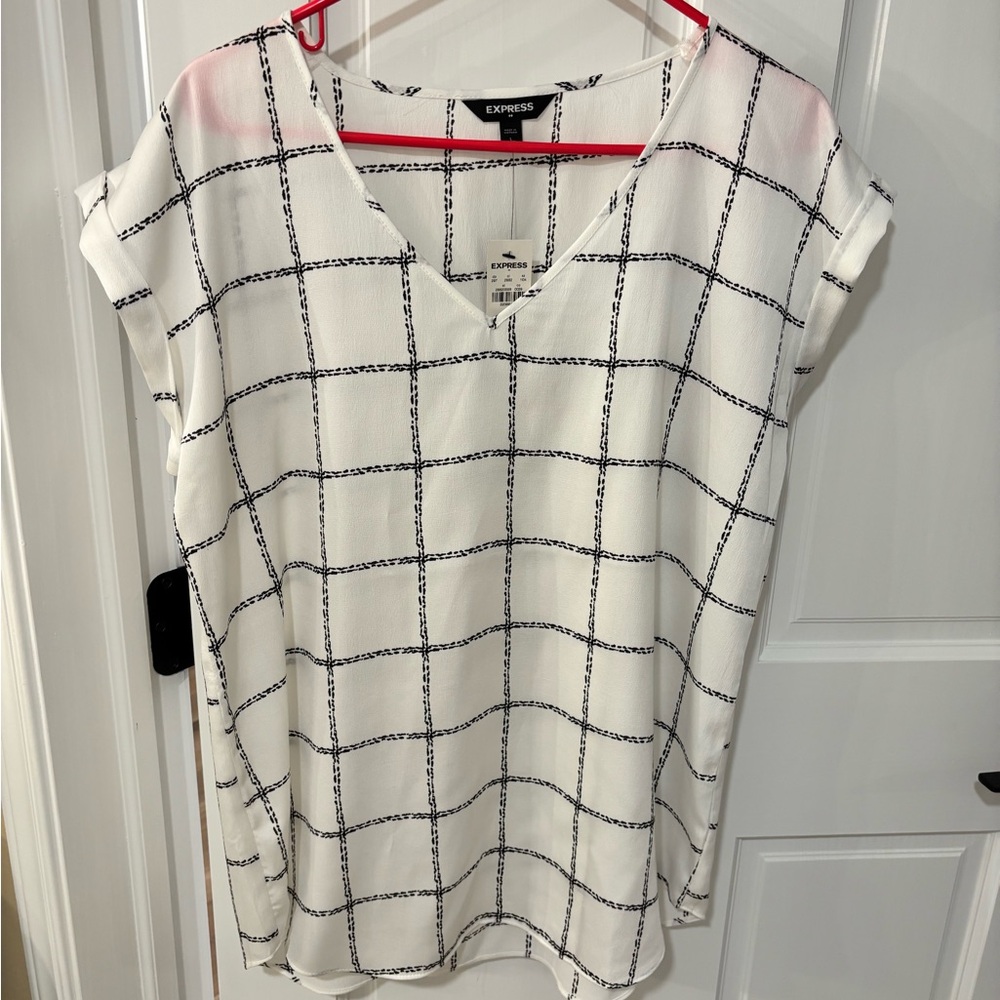 NWT - Express Women's White Grid Blouse